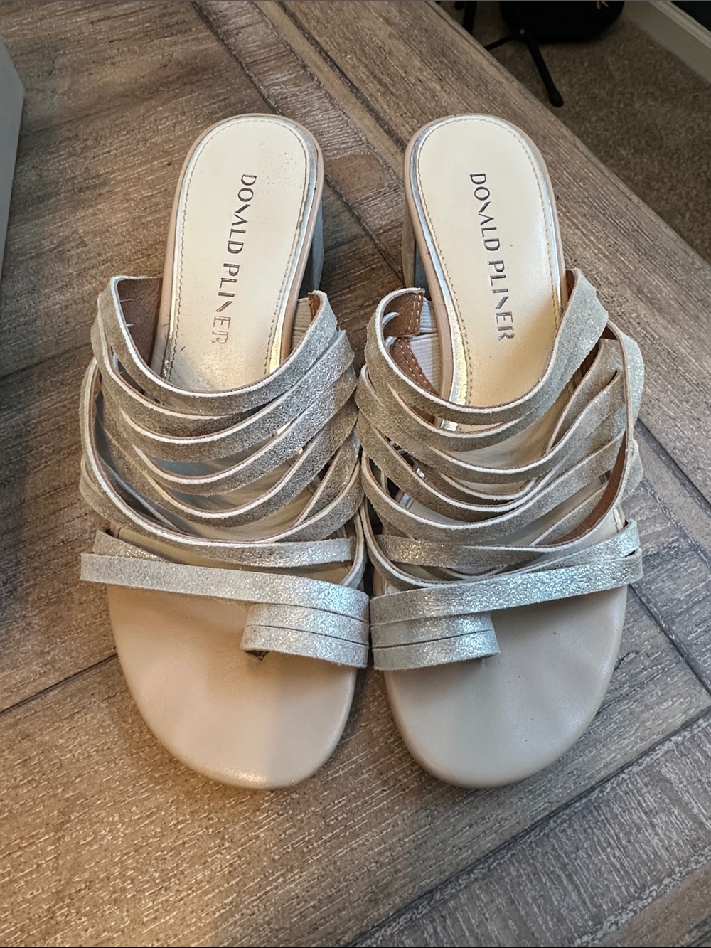 Donald J. Pliner Silver Metallic Marlow Strappy Mule Sandals